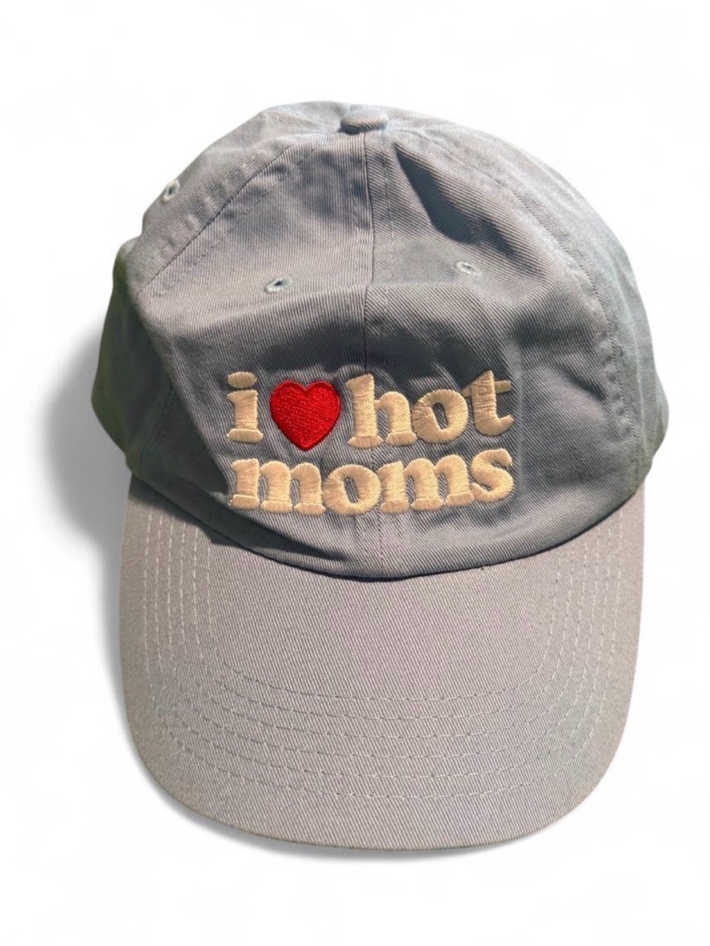 Blue Baseball Cap with Red Heart "I ♥ Hot Moms" Embroidery
